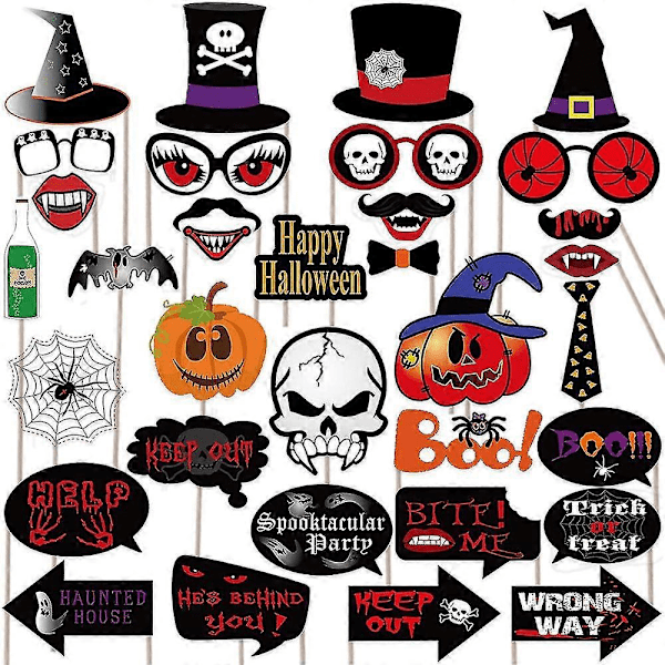 35 kpl Hauskoja valokuvausrekvisiittaa bambutikuilla Halloween-juhliin, kauhutunnelmaa luovia selfie-rekvisiittaa aikuisten peleihin ja tarvikkeisiin