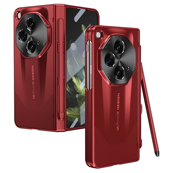 För OnePlus Open Skal Härdat Glas Film Gångjärnsskydd PC-Skal med Stylus/Stylus-fack GS Red Style C OnePlus Open