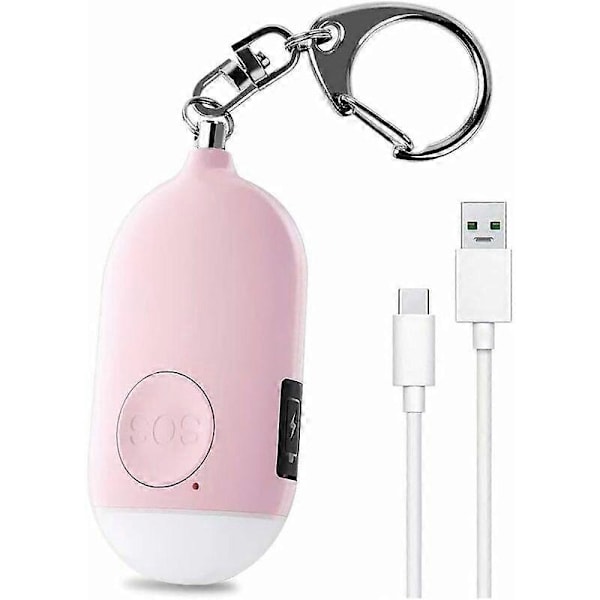 130 DB Personligt Nödlarm, Uppladdningsbart Säkerhetslarm med LED-ficklampa Anti-överfallslarm, för Kvinnor Barn Äldre Äventyrare Rosa