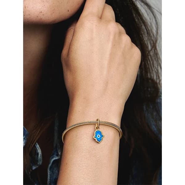 Pandora - Opaliserande Blå Hamsa Hand Berlock - 14k Guldpläterad