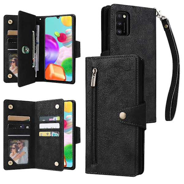 Fodral för Samsung Galaxy A41 Magnetiskt Läder Blixtlåsförsedd Plånboksfodral Kortfack Kompatibelt med Samsung Galaxy A41 Skal GS Black