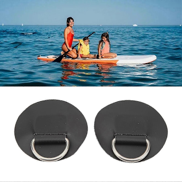 4 st D-ring Patch PVC Rostfritt Stål Surfbräda Enkellager Rund Form D-ring Pad För Uppblåsbar Båt Kajak Kanot Svart