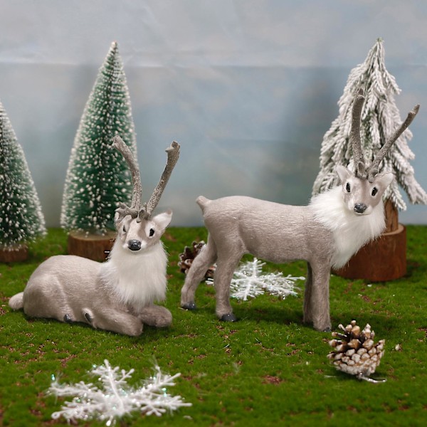 Jul Ren Staty Modell Miniatyr Djur Plast Figurin Ornament för Skrivbord Bil Mikro Landskap Dekoration Foto Rekvisita GS B