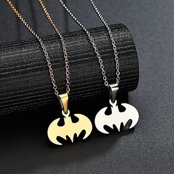 Fladdermushänge Halsband Kirurgiskt Rostfritt Stål Allergivänligt Superhjältehalsband för Barn och Batman-älskare GS Silver*gold