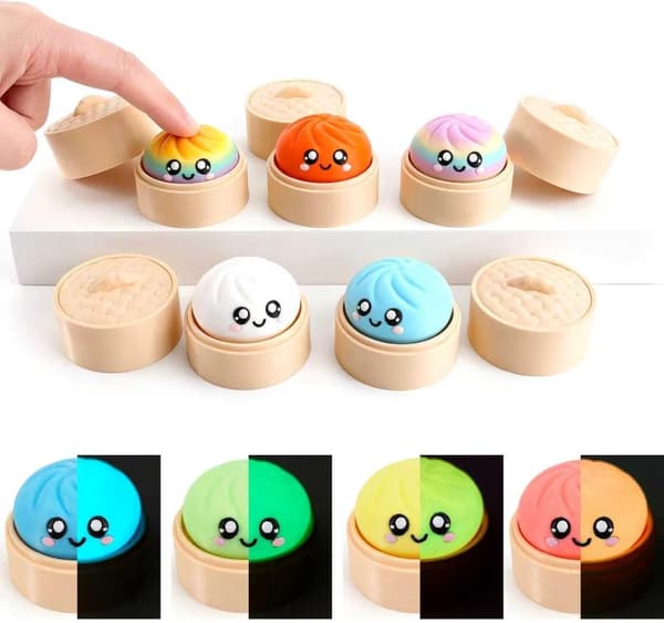 4-pak Dumpling Keyboard Fidget Legetøj Dumpling Fidget Clicker 3D-printede Legetøj Fidget Legetøj Voksne Dekompression Skrivebordslegetøj til at lindre angst og Night Glow