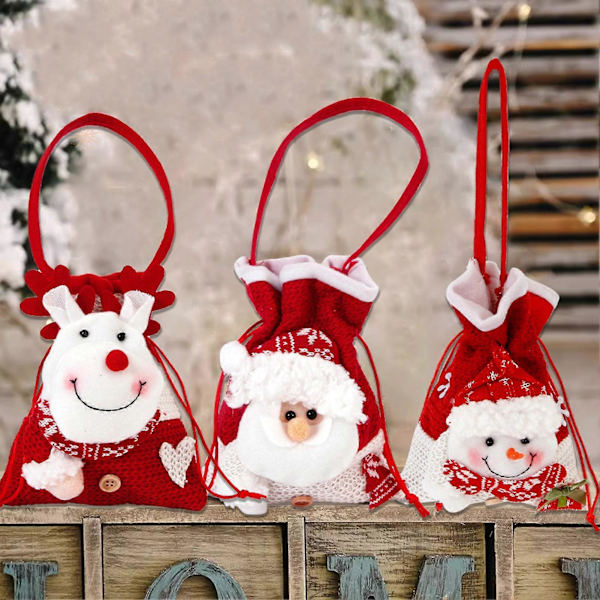 Julgodispåse Snögubbe Jultomte Ren Dockpåse Dragsko Jul Godis Hållare Presentpåsar för Julafton Snowman