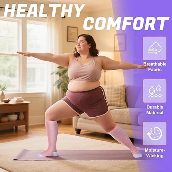 3-pakning kompresjonsstrømper i plus size, unisex, design med brede ben, ekstra store knestrømper, egnet for løping og sport. blå blue 4XL