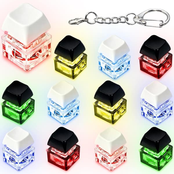 ILHSTY Keyboard Fidget Toy, 12-pak lysende klikker nøglering, sort Black+white