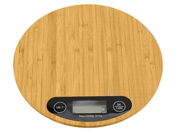 Köksvåg i bambu 5 kg 1 g LCD-display 20x20 cm inkl. 2x AA