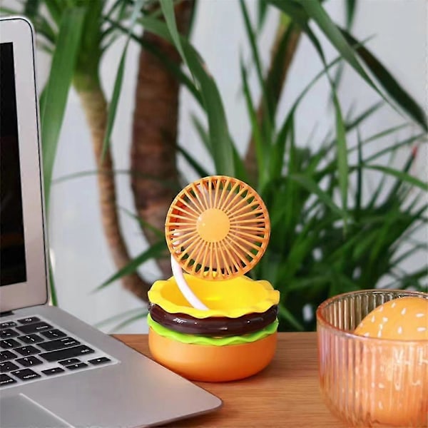 USB Portabel Fläkt Kraftfull Hamburger Skrivbordsfläkt Uppladdningsbar 3 Hastigheter Personlig Handfläkt pink