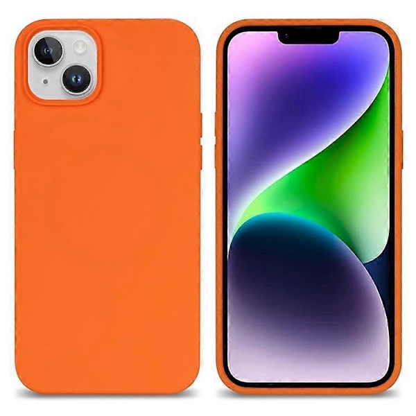 Kompatibelt för iPhone 14 Solid Silikon Skal Kompatibelt med MagSafe, Fiberfodrad Kudde Anti-Repskydd GS Orange