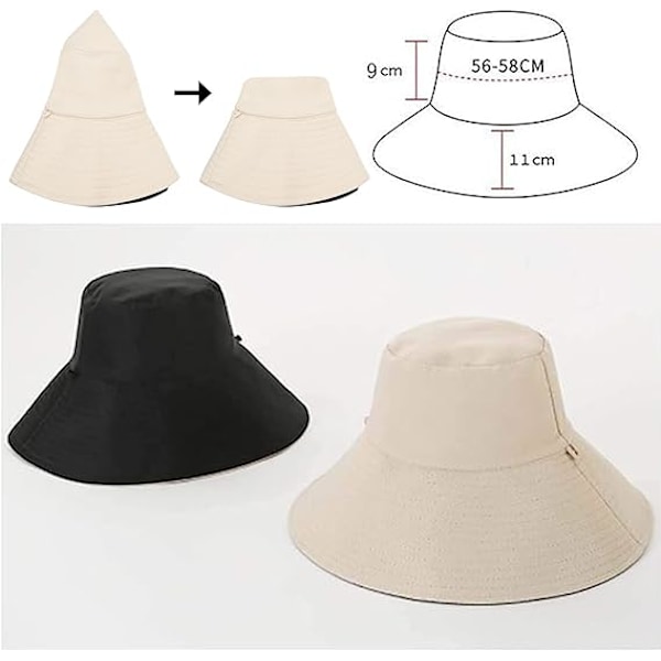 Hatt Dam Sommar Vikbar Floppy Solhatt Anti UV Bomull Sommarsemester Trädgårdssolhatt för Kvinnor UPF UV (Svart) GS