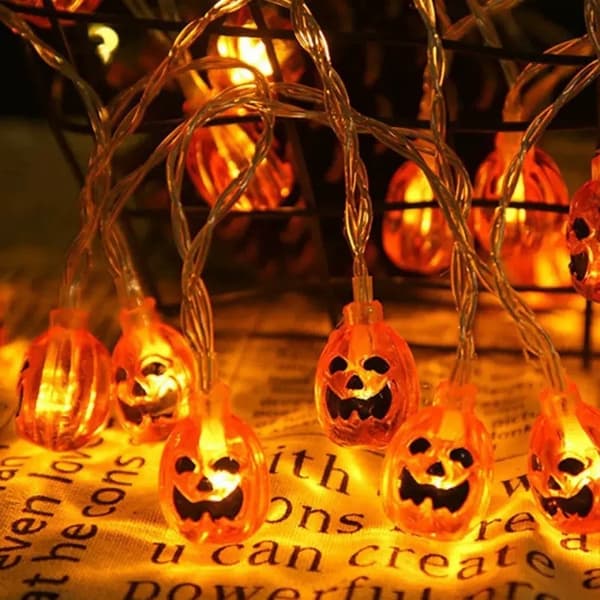 Halloween LED-lyskæde, græskar, spøgelse, flagermus, batteri USB solcelle, IP65 vandtæt lille spøgelse
