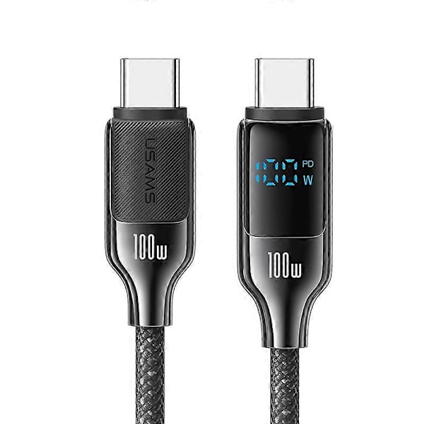USAMS SJ742 100W USB-C / Type-C till USB-C / Type-C Zinklegering Digital Display Snabbladdningskabel, Längd: 1.2m SJ742USB01  GS Gun Color