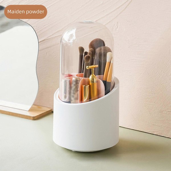 100% Ny Sminkborsthållare med Lock, 360° Roterande Lazy Susan Sminkborsthållare Organizer GS Pink
