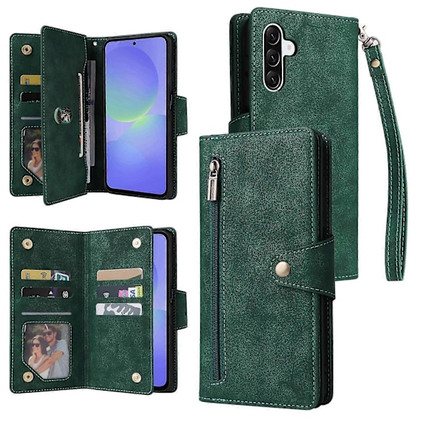 För Samsung Galaxy A36 5G Fodral Plånbok Läder Ställ Telefonskal Nitar Dekor -[D] Multicolor GS Multicolor Green