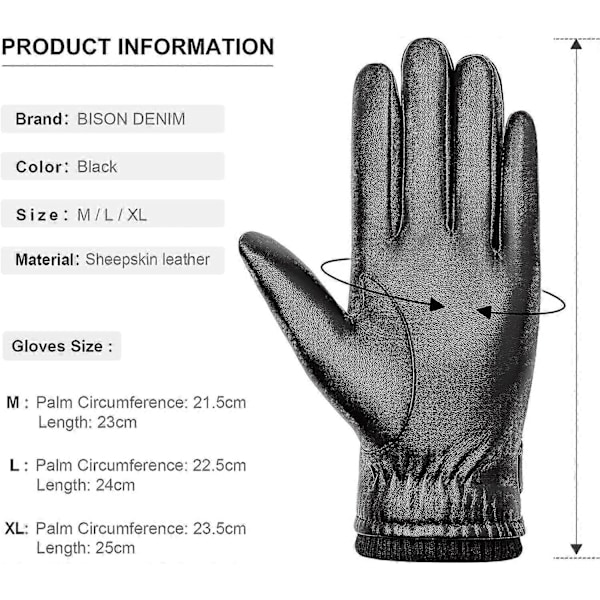 Äkta Vinterhandskar i Fårskinnsläder för Män, Touchscreen-vantar med Varm Kashmirfoder för Bilkörning