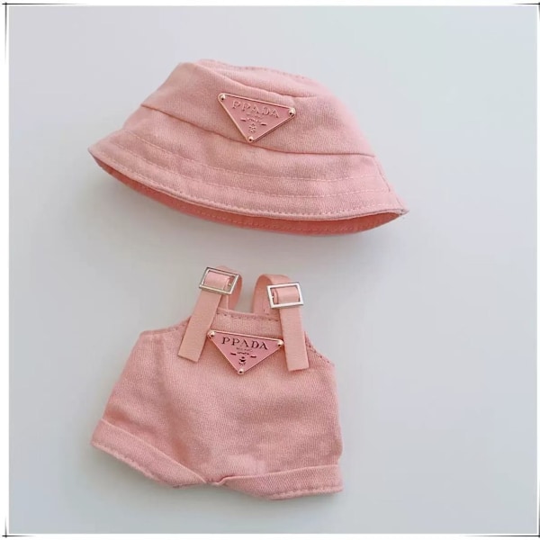 Kläder för Labubu (INGEN Docka), Hatt & Overall Set för 17cm Labubu Tillbehör Kostym GS Light Pink