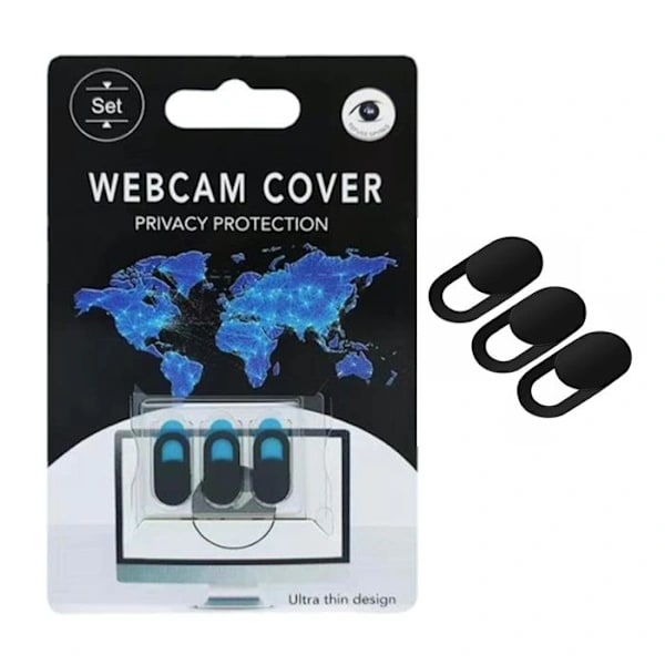 3-pak webcam-cover - spionbeskyttelse sort one size