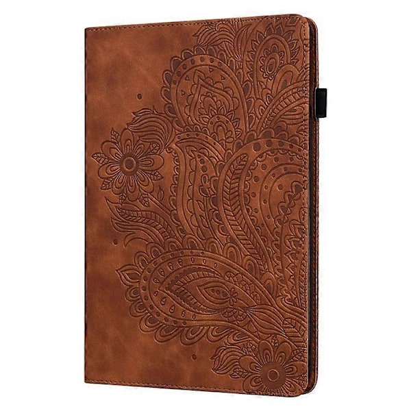 Präglat Påfågelblommemönster Läder Tablet Skyddsskal med Rem Kompatibel För Samsung Galaxy Tab A 10.1 (2016) SM-T58 GS Brown