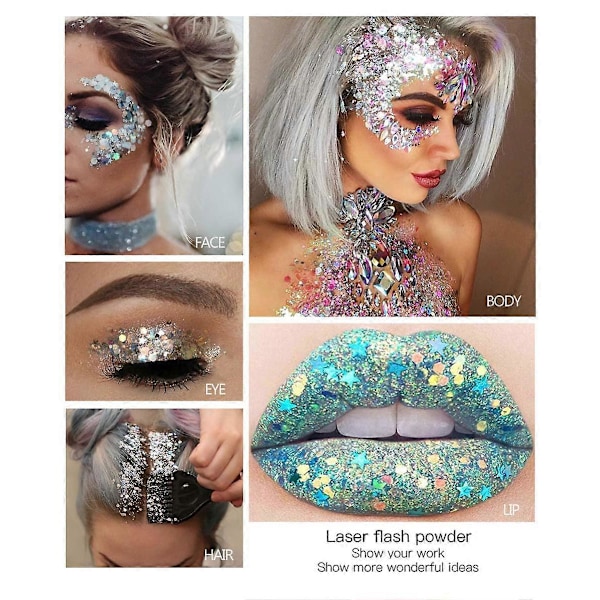Sjöjungfru Paljetter Chunky Glitter Flytande Smink Långvarig Glittrande A