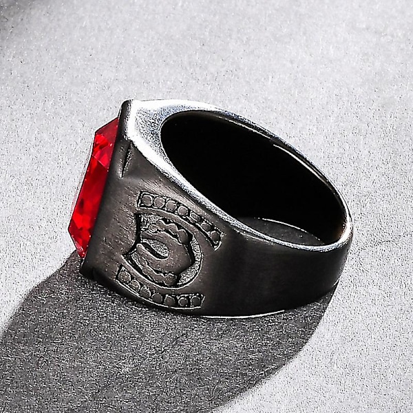 Retro Bohemisk Röd Kristall Inlagd Ring Herrring Mode Svart Metall Kristall Ring Tillbehör Fest Smycken Red 12