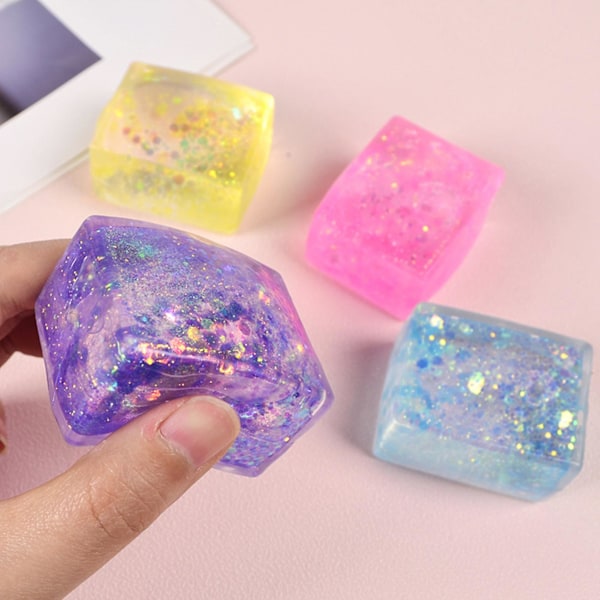 Paljetter Iskub Klämleksaker Maltos Fyrkantig Kub Snabb Återhämtning Mjuk TPR Nyp Leksak Squishes Block Stress Relief Fidget Leksak Random Color