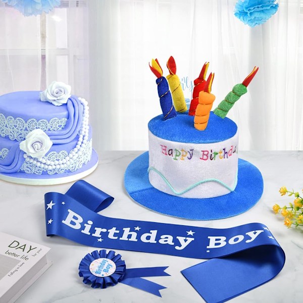 Birthday Crown för barn, återanvändbar födelsedagsfesthattkrona med utbytbart nummer från 0 till 9, filthatt på födelsedagen GS Boy
