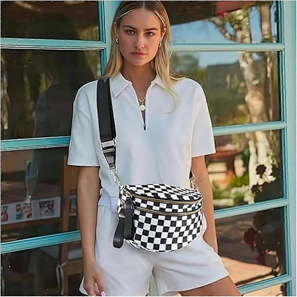 Nuvore Crossbody Väska, Rutig Crossbody Komfortväska, Magväskor för Kvinnor GS Beige Lattice