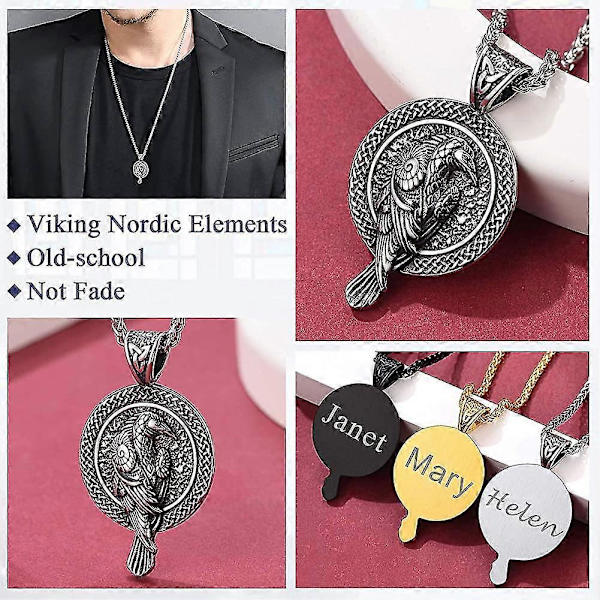 Norse Smykker Ravn Halskæde Rustfrit Stål Odin Krage Vedhæng Nordisk Amulet Lmell Gave