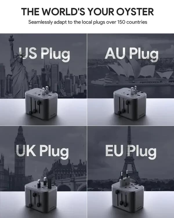 SiGN Universal Reseadapter med USB-portar, 20W - Svart