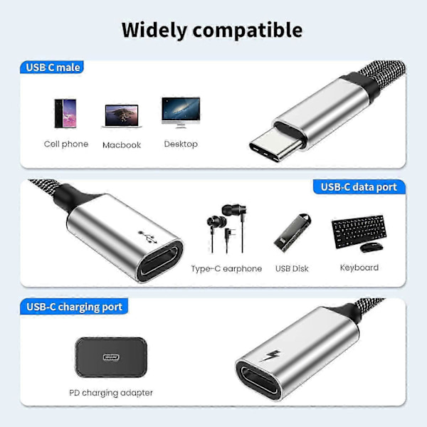 Type-C Hane till Dubbel USB C Hona Splitter Hub med PD 60W Snabbladdning