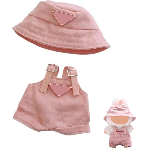 Kläder för Labubu (INGEN Docka), Hatt & Overall Set för 17cm Labubu Tillbehör Kostym GS Light Pink