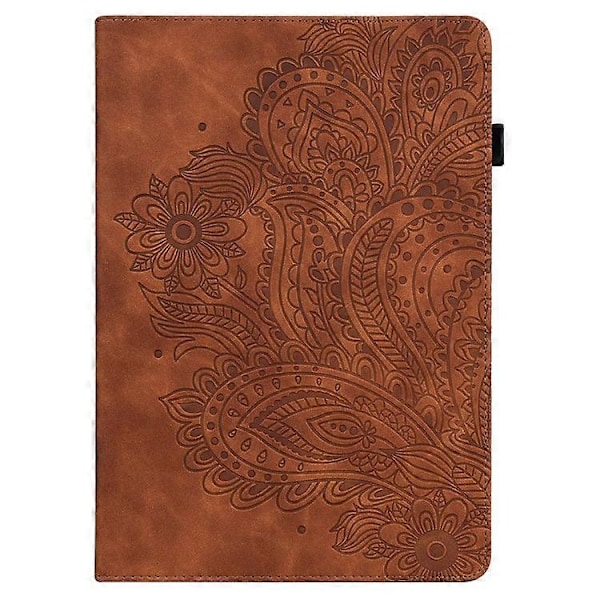 Präglat Påfågelblommemönster Läder Tablet Skyddsskal med Rem Kompatibel För Samsung Galaxy Tab A 10.1 (2016) SM-T58 GS Brown