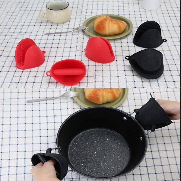 Silikon Pinch Grips Ugnsvantar - Fingerskydd Grytlappar för Kök, Matlagning, Bakning, Grill - Värmebeständiga Handskar, 2 Par (Svart och Röd) GS