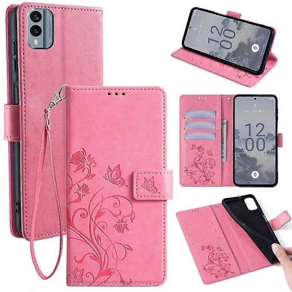 Nokia X30 5G Skal med Handledsrem Plånboksfodral Flip PU Läder Fjäril Blomma Mobilskal Multicolor Multicolor Style C