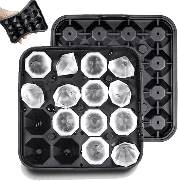 Små diamantformade isformar 2-pack, små diamantformade isbitsformar i silikon 16 kuber per form, enkel frigöring, BPA-fria mini-isbitsformar