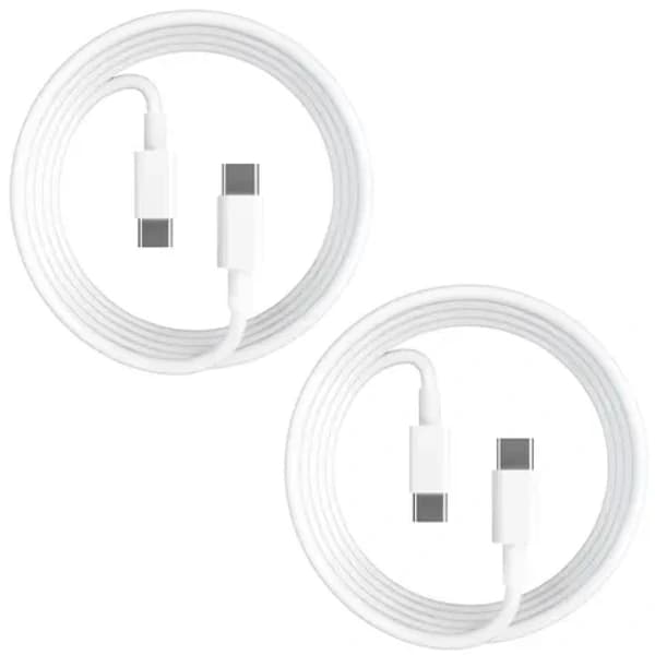 2-pak 2m iPhone 15 / 16 / 17 Oplader USB-C til USB-C Kabel Hvid Hvid