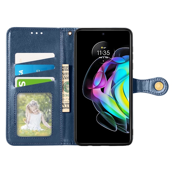 Mobilskal i Läder med Spänne, Enfärgat, för Motorola Edge 20[D] Blue