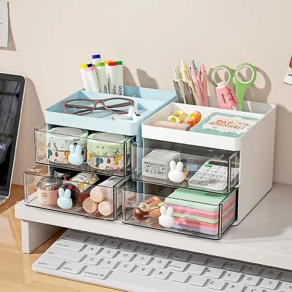 Makeupopbevaring med 2 skuffer - Plast og kosmetisk opbevaringsboks i stabelbart design