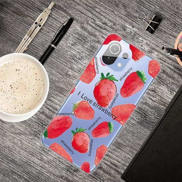 Mjukt TPU-skal med jordgubbsmönster för din Xiaomi Mi 11 Lite 4g/5g