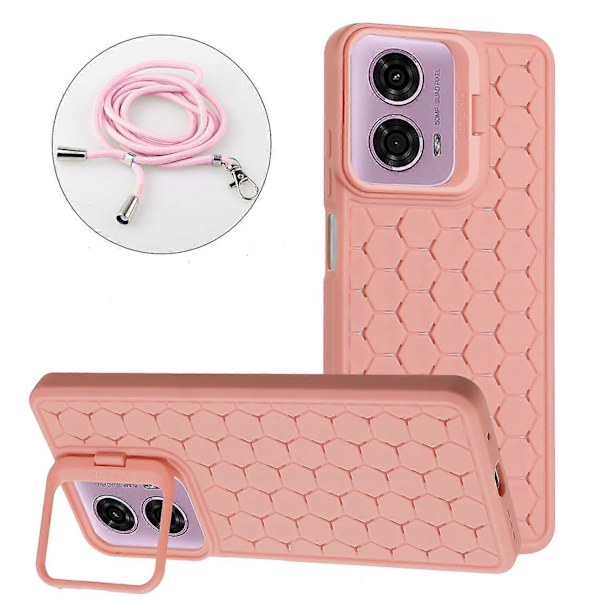 Värmeavledande TPU-fodral med Ställ för Motorola Moto E14 4G/ G04 4G/ G04s 4G/ G24 4G med Snodd GS Pink