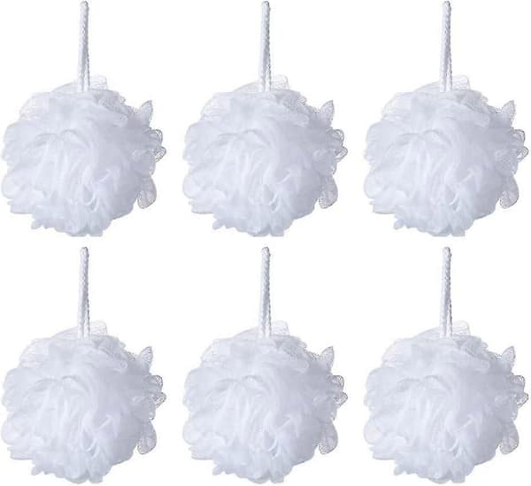 Bade-dusjsvamp Puffs Loofahs Hvit Mesh Puff Dusjpuff 6-pakning