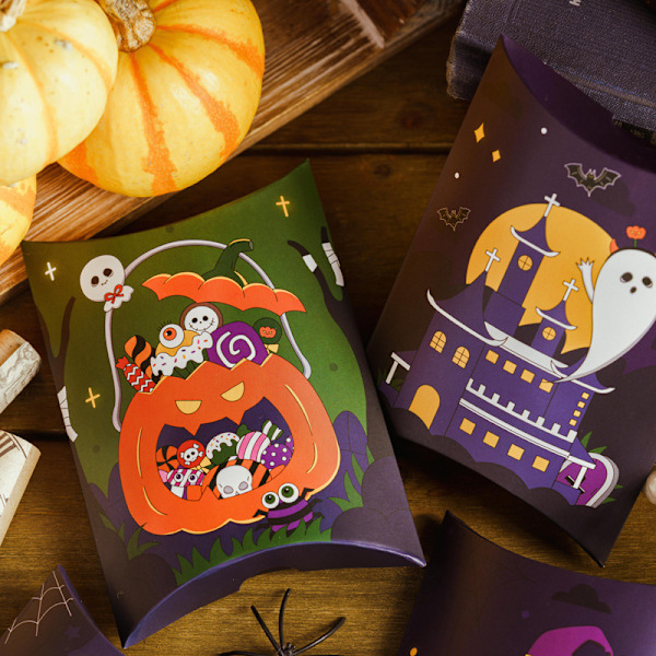 Halloween Godisförpackningspåse Festgåva Box Cookies Cracker Papperslåda Sockerpåse Kuddförpackning Pumpa Spöke Section D Halloween Candy Box 4