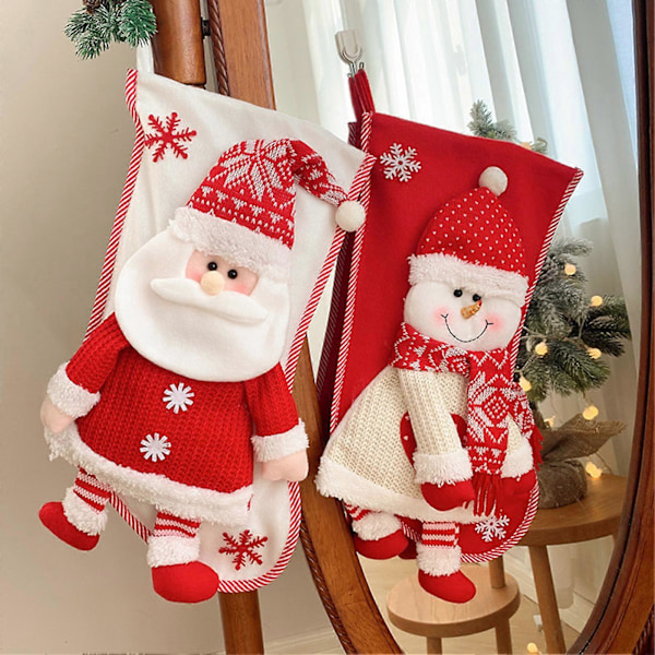 Julstrumpor Snögubbe Jultomte Karaktär Ornament Stor Kapacitet Stickad Julstrumpa Barnpresent Red