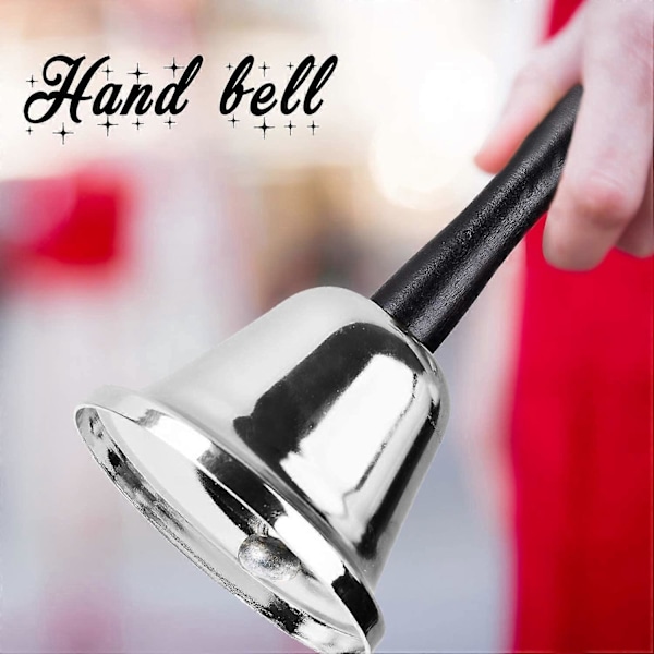 Handklocka i rostfritt stål, uppmärksamhetsklocka i metall för skola, högljudd handklocka, handhållen klocka (silver) [fw]