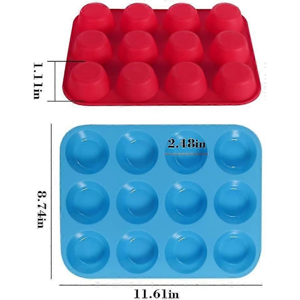Muffinsform i silikon, 2-pack muffinsplåt 12 stora formar, non-stick cupcakeform GS