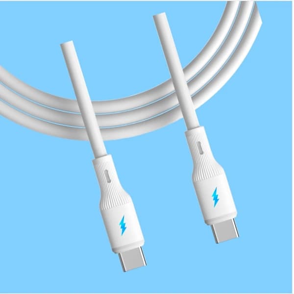 66W USB-C til USB-C hurtigladekabel - Silikon, 100 cm - For hurtiglading og dataoverføring white