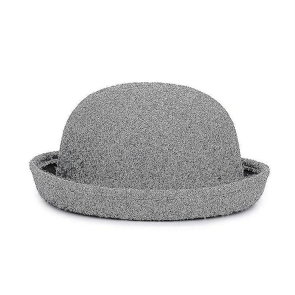 Trendig Dam Enfärgad Bowler Derby Hatt i Ullfilt Hemp Grey 54cm