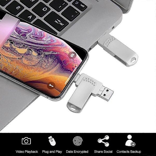 WJTG RICHWELL 256GB Suuri tallennustila USB-muistitikku iPhonelle Android-datan tallennukseen USB-muistitikku J GS Black Style A
